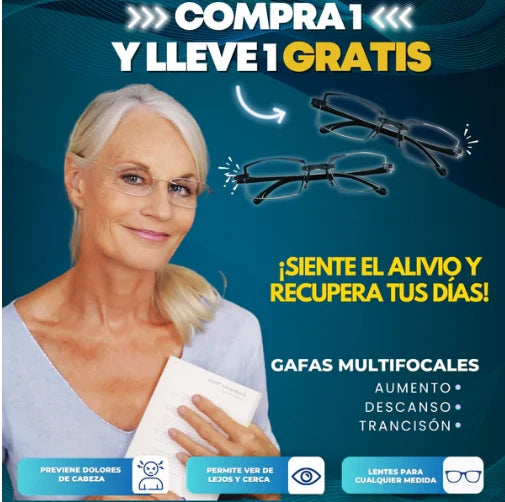 COMBO GAFAS DE LECTURA MULTIFOCALES COMPRE 1 LLEVE UNA GRATIS