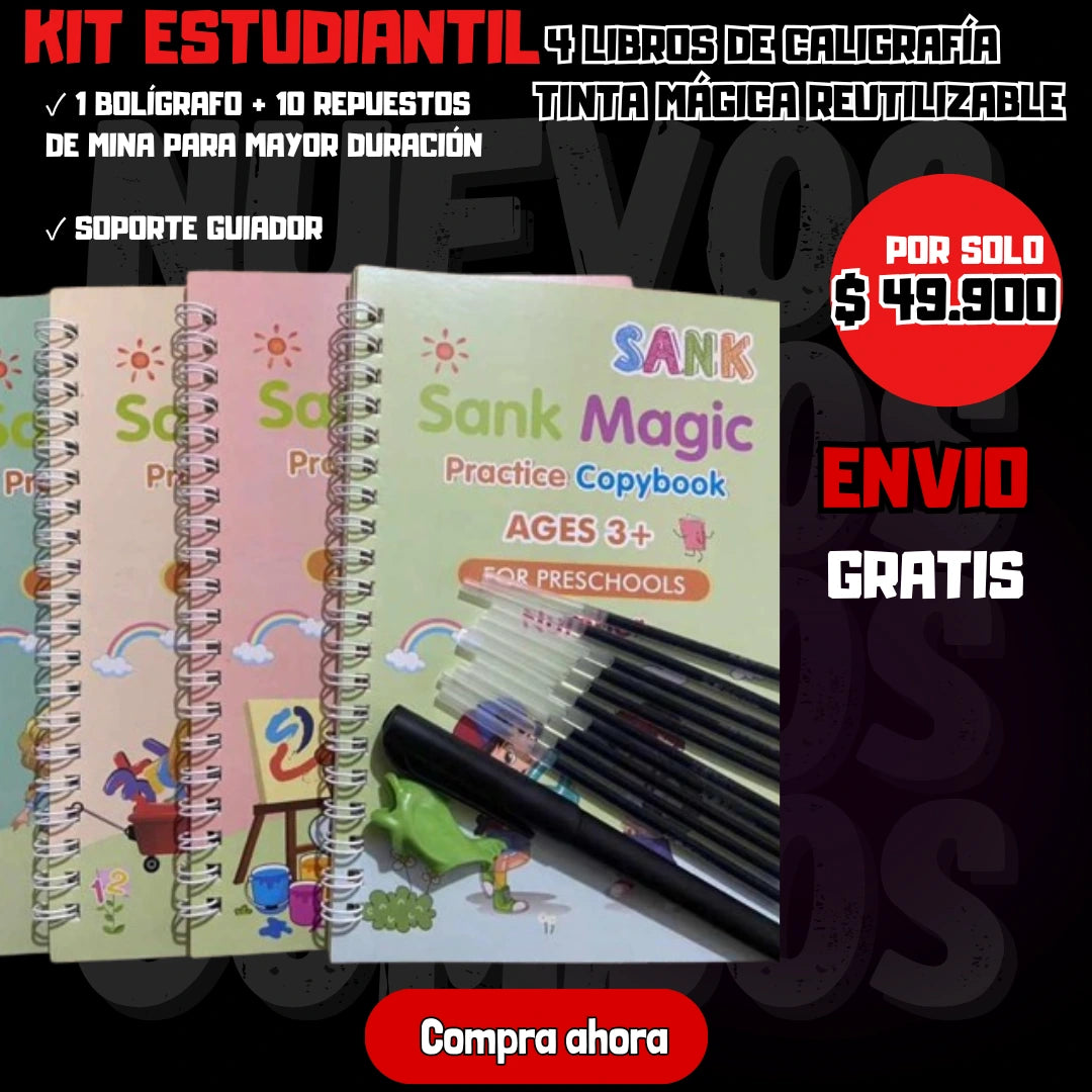 🤩KIT X 4 LIBROS DE CALIGRAFÍA TINTA MÁGICA REUTILIZABLE.
