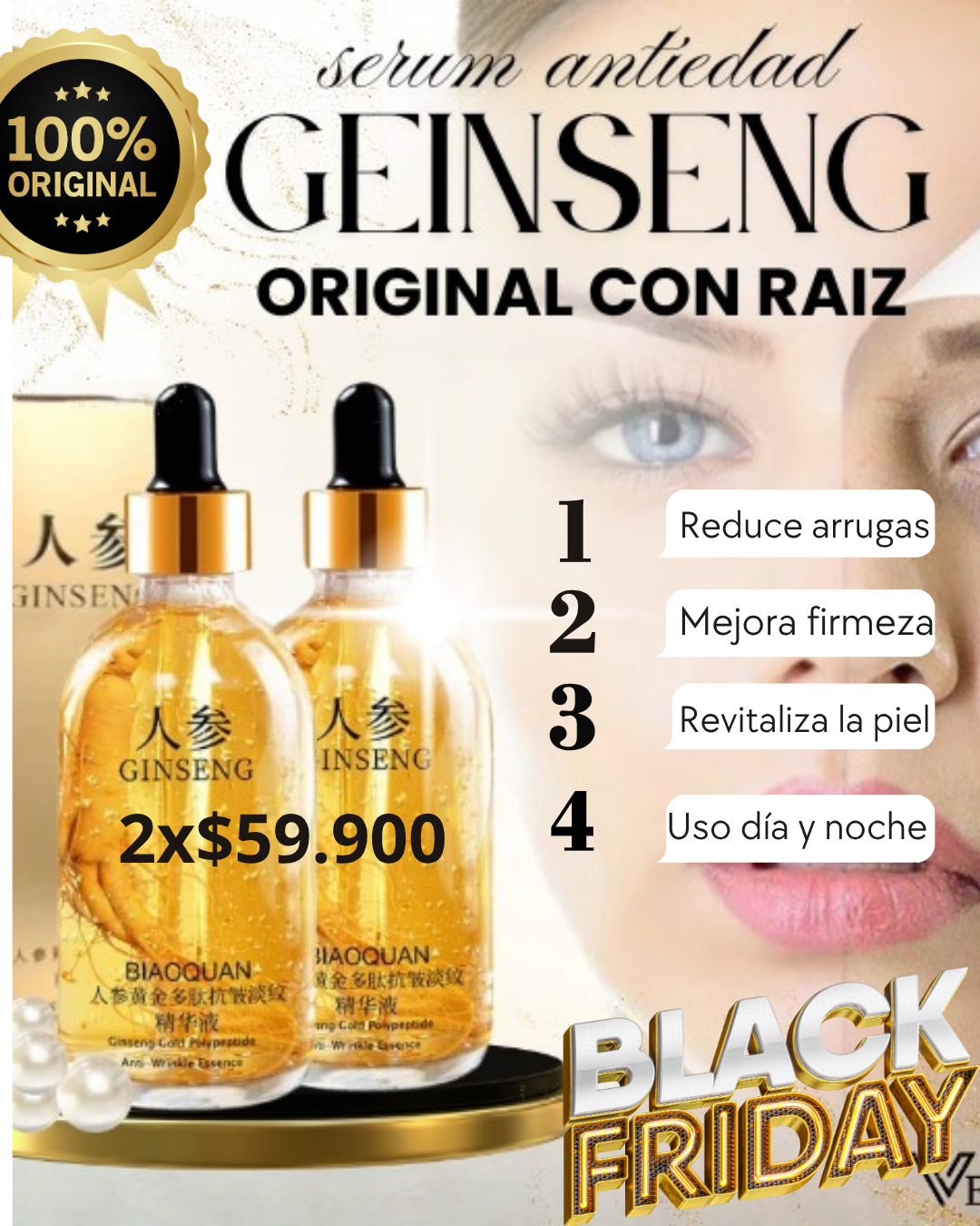 PROMO 2x1 Ginseng Dia y Noche® Serum 100% Natural Rejuvenecedor Hidratante