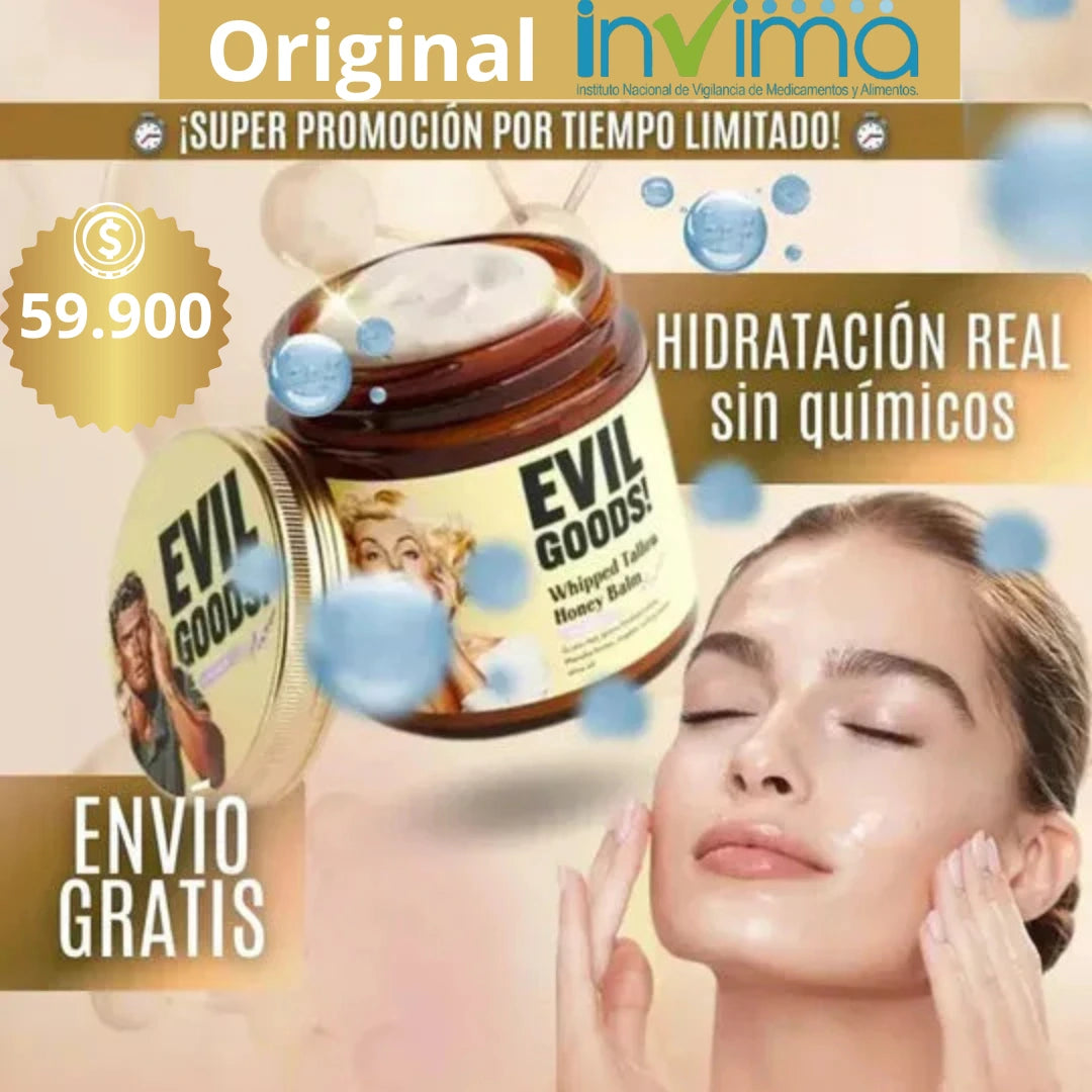 Evil Goods® Crema de Sebo de Res: El Secreto de Hollywood para una Piel Radiante.